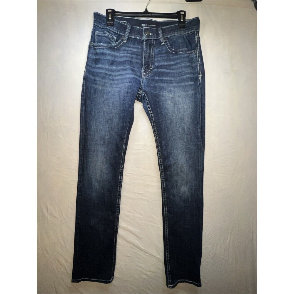 BKE Jeans Men’s 31x34 Blue Jake Straight Dark Wash Mid Rise Distressed Denim